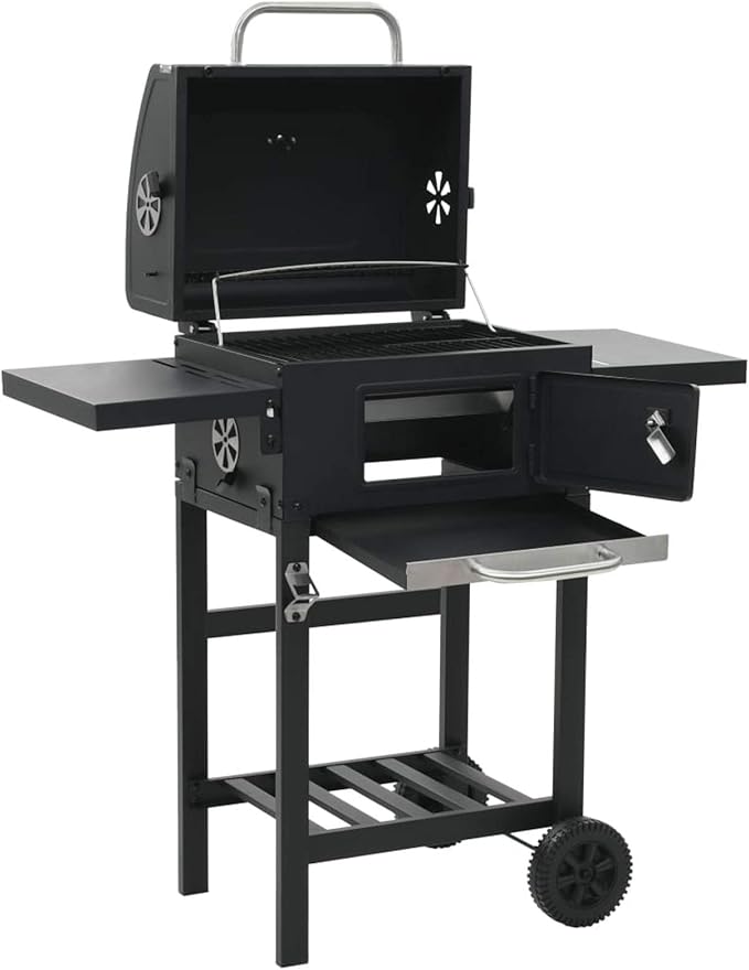 Gecheer Charcoal-Fueled BBQ Grill with Bottom Shelf Black for Patio Backyard Garden Camping Bonfire