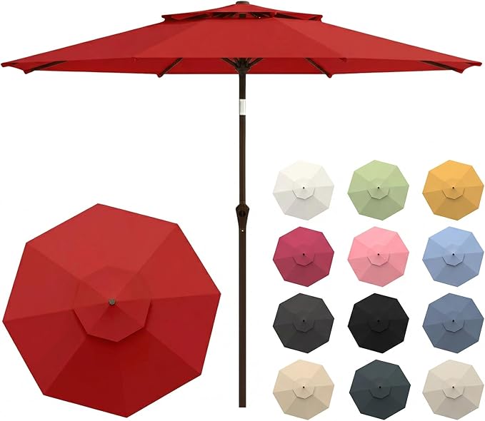 Patio Umbrella, 2 Tier Outdoor Table Umbrella, Large Vented Market Umbrellas with Push Button Tilt and Crank, 8 Sturdy Ribs for Backyard, Deck, Pool, UPF50+ UV Protection