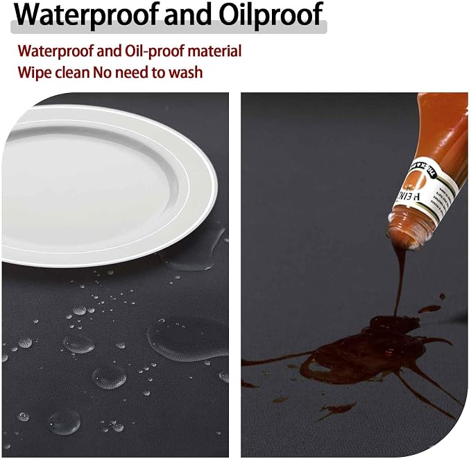 opstellen Fitted Dark Grey Black Round Tablecloth for 40-44" Tables Modern Non Slip Water Proof Table Cover Spring Autumn Outdoor Garden Accessories College Dorm Stuff Apartment Storage Cool