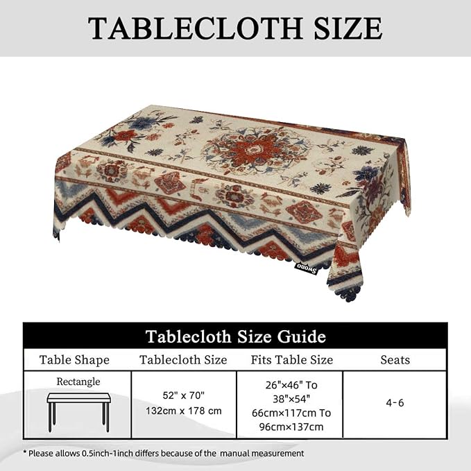 Swono Mexican Floral Rectangular Tablecloth Ethnic Geometric Flowers Washable Table Cloth Kitchen Dining Room Table Cover for Home Party Coffee Wedding 50x72 Inch Tablecloths