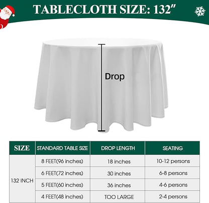 1 Pack White Round Tablecloths 132 Inch for Dining Tables | Washable Decorative Linen Polyester Table Cover for Banquets Buffets Parties and Weddings