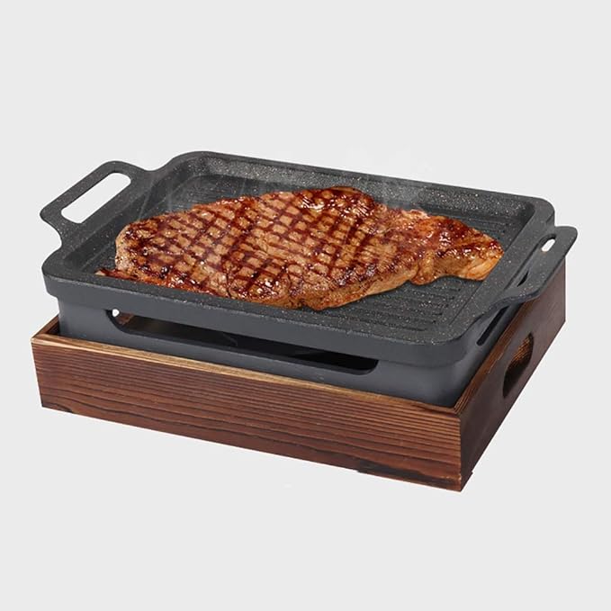 BBQ Barbeque Barbecue Grill,BBQ,Household Smoke-Free Korean Iron Plate Grill,Solid Alcohol Charcoal Grill,Indoor and Outdoor (Size : 27cm*20cm)