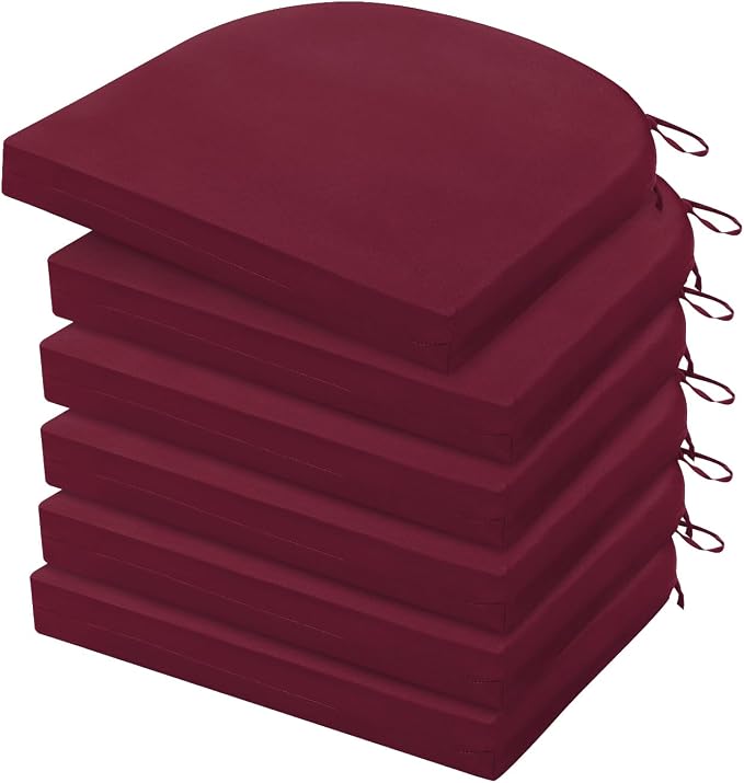 HARBOREST Outdoor Chair Cushions Set of 6, Water Resistant Patio Chair Cushions with Ties, Outdoor Seat Cushions for Patio Furniture, 17"x16"x2", Burgundy