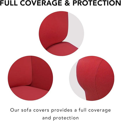 PureFit Stretch Couch Covers for Sofa 4 Seater Slipcovers Red | 1-Piece Sofa Cover Washable Soft Couch protector, Couch Slipcover with Non Skid Foam and Elastic Bottom for Kids, Dogs