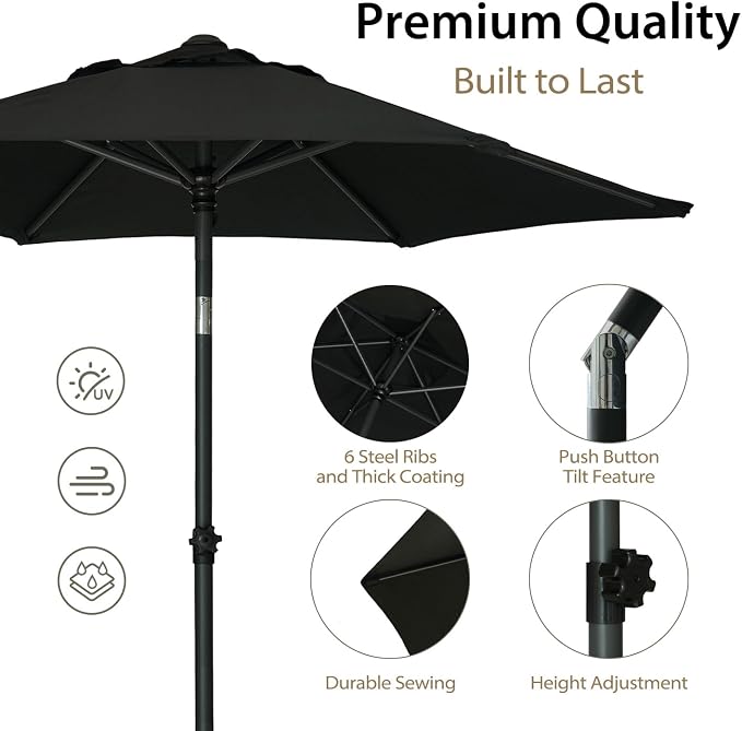 AMMSUN 6FT Patio Umbrella, Outdoor Table Umbrella with Push Button Tilt | UPF50+ Sun Protection and Water-Resistant Fabric, Premium Steel Pole and Ribs, Height-Adjustable and Push-Button Tilt
