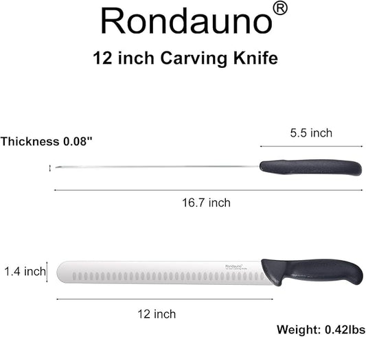 Rondauno Brisket Knife, Carving Knife for Meat with 12 Inch Ultra Sharp Slicing Knives for Cutting BBQ, Turkey and Roast, Premium High Carbon Stainless Steel
