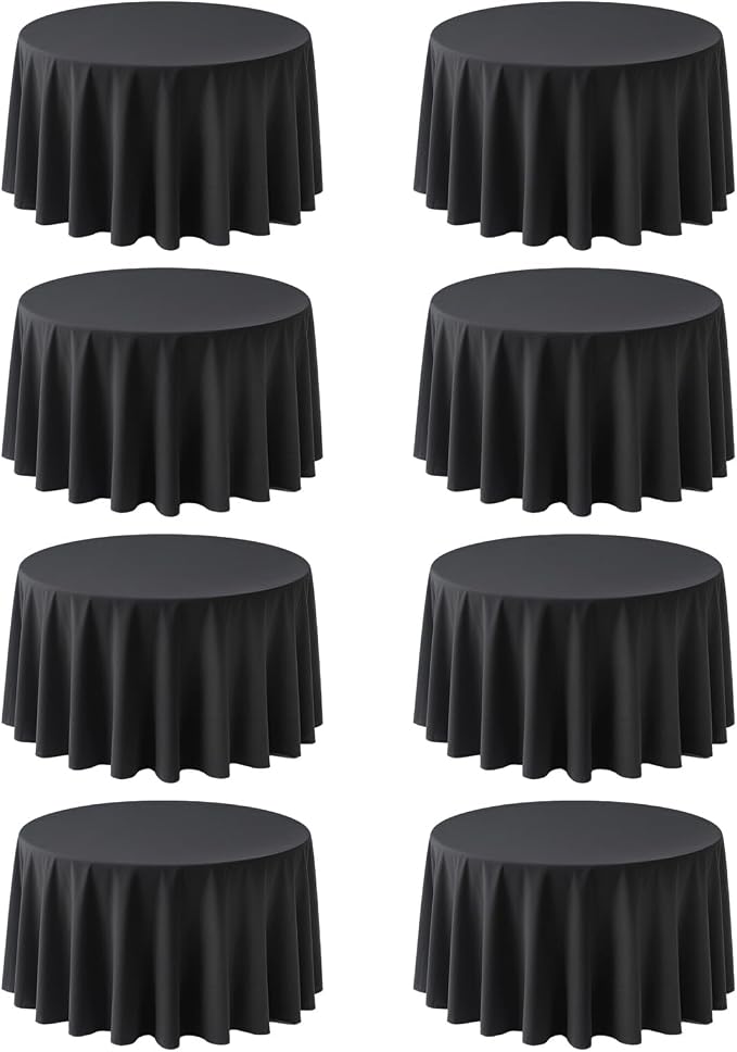 8 Pack Black Round Tablecloths 108 Inch | For 4Ft-6Ft Round Table, Wrinkle Resistant Table Cloth, Washable Polyester Fabric, For Wedding Party Banquet Buffet Camping