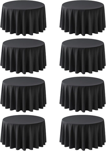 8 Pack Black Round Tablecloths 108 Inch | For 4Ft-6Ft Round Table, Wrinkle Resistant Table Cloth, Washable Polyester Fabric, For Wedding Party Banquet Buffet Camping
