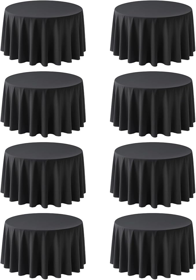 8 Pack Black Round Tablecloths 120 Inch | For 4Ft-7Ft Round Table, Wrinkle Resistant Table Cloth, Washable Polyester Fabric, For Wedding Party Banquet Buffet Camping