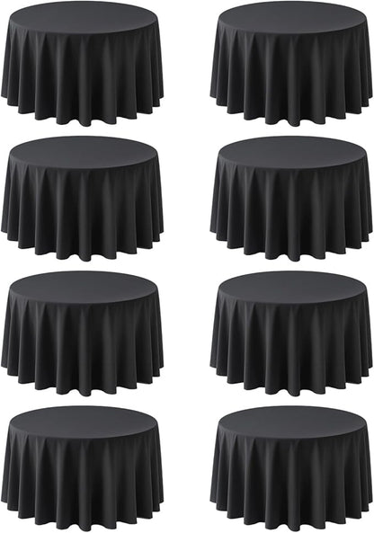 8 Pack Black Round Tablecloths 120 Inch | For 4Ft-7Ft Round Table, Wrinkle Resistant Table Cloth, Washable Polyester Fabric, For Wedding Party Banquet Buffet Camping