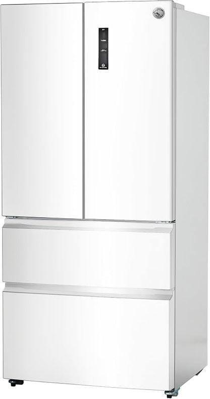 Commercial Cool 18.9 Cu. Ft. French Door Refrigerator, 33 Inch Wide Refrigerator with 2 Bottom Mount Freezer Drawers, Frost Free, LED Lighting, Digital Temperature Control, CCRF1890KW, White | 33 Inch Wide Refrigerator with 2 Bottom Mount Freezer Drawe...