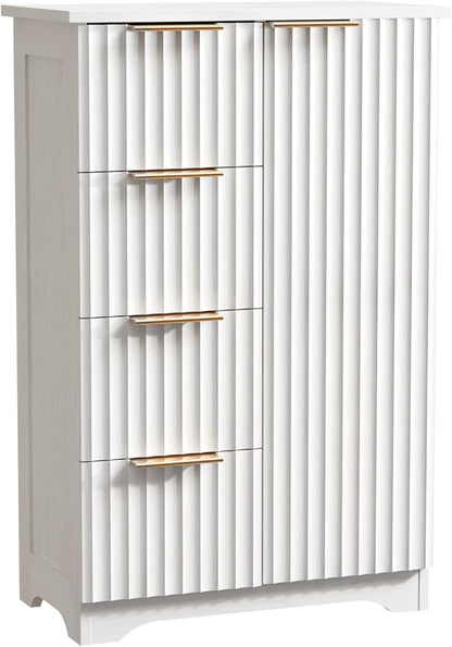 VINGLI Fluted Sideboard Buffet Cabinet, Modern White Wood Storage Console with Doors and Drawers, Multi-Function Storage Cabinet for Living Room, Dining Room, Kitchen, White