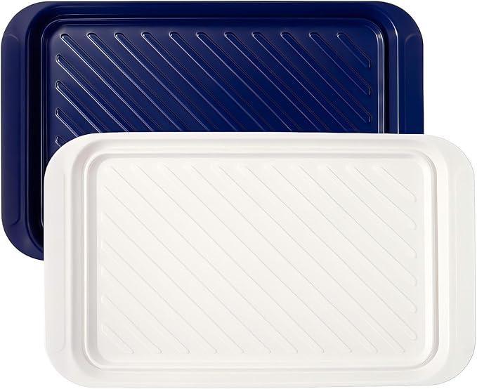 TP 17" x 10.5" Grilling Prep and Serve Trays, Set of 2, Blue&White | Melamine BBQ Trays, Serving Platters for Meats, Raw and Cooked Food Separation, Grill Accessories, Break-resistant