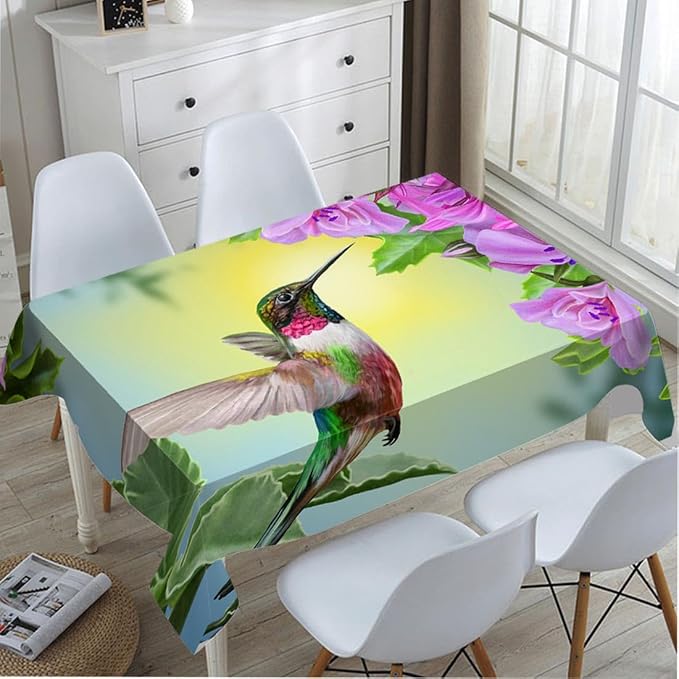 TKS MITLAN Tablecloth Hummingbird Table Cloth Rectangle Table 60 x 84 Inch Spring Flowers Humming Bird Kitchen Decorations for Home Dinner Party