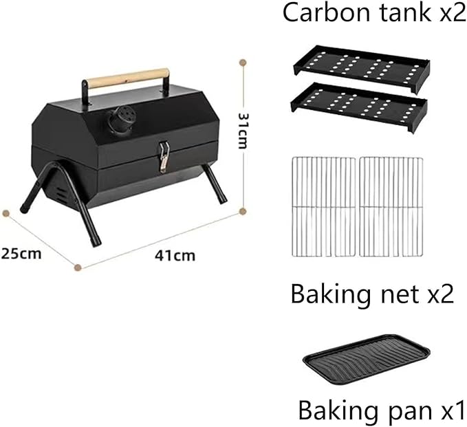 Outdoor Cooking Charcoal Barbecue Grill Portable BBQ Grill Shelf with Handle Double-Side Use Extra Large Cooking Area for Camping Backyard Picnic Patio BBQ Cooking(Black B)