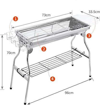 Portable Charcoal Grill for Camping BBQ Grills Outdoor Barbecue Grill Stainless Steel BBQ Rack Household Charcoal Barbecue Stove Full BBQ Grill Set for 5 Person Or More,A-1