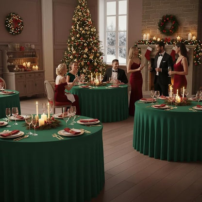6 Pack Hunter Green Spandex Table Covers for Christmas, 60 Inch Round | Spandex Table Skirts, For 5 Ft Bridal Shower Cake Table, Ruffle Design Banquets, Baby Showers, Parties, Wrinkle Resistant
