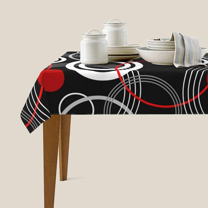 Black Red Table Cloths for Parties Kitchen Dining Room Wedding | Modern Retro Decorative Tablecloth Rectangle 54"x72" Reusable Washable Table Cover
