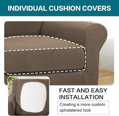 Turquoize 2 Piece Chair Covers Armchair Slipcovers for Living Room Armchair Sofa Cover with Individual Cushion Covers Feature Jacquard Fabric (Chair, Macchiato)