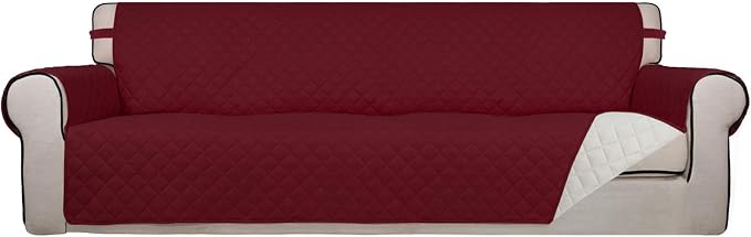 PureFit Reversible Quilted Couch Covers for Dogs Sofa Cover 4 Seater 88" | Red/Ivory, Water Resistant Couch Protector, Washable Pet Couch Cover with Non Slip and Elastic Straps For Kids