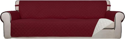 PureFit Reversible Quilted Couch Covers for Dogs Sofa Cover 4 Seater 88" | Red/Ivory, Water Resistant Couch Protector, Washable Pet Couch Cover with Non Slip and Elastic Straps For Kids