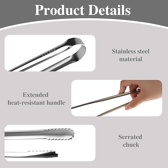 2 PCS Stainless Steel Korean BBQ Tongs 9.25&11.22 ‘’,Narrow Grill Cooking Tongs Non-Slip,Heavy Duty BBQ Heat-Resistant Kitchen Tongs for Korean Grill Camping Buffet Salad