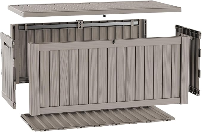 Pepe Tee Waterproof Resin Deck Box, Outdoor Storage Bin for Patio Furniture Cushions, All-Weather Garden Organizer & Seating Bench, Coffee