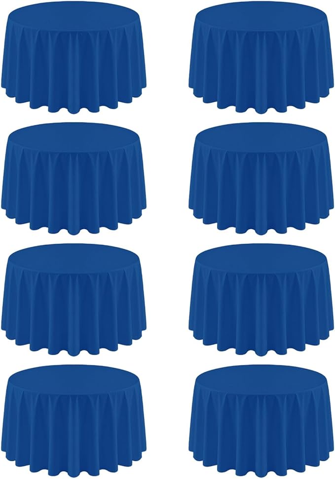 8 Pack Royal Blue Round Tablecloth 120 Inch | For 4Ft-7Ft Round Table, Wrinkle Resistant Table Cloth, Washable Polyester Fabric, For Wedding Party Banquet Buffet Camping