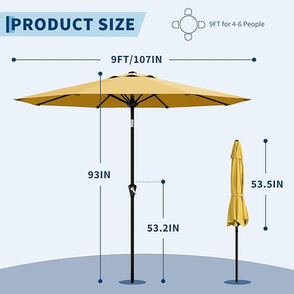 Garvee 9FT Patio Umbrella - Outdoor Table Umbrella with Smooth Crank Lift, Push Button Tilt and 8 Sturdy Ribs - Market Umbrella UV Protection Waterproof for Pool, Deck, Yard, Garden