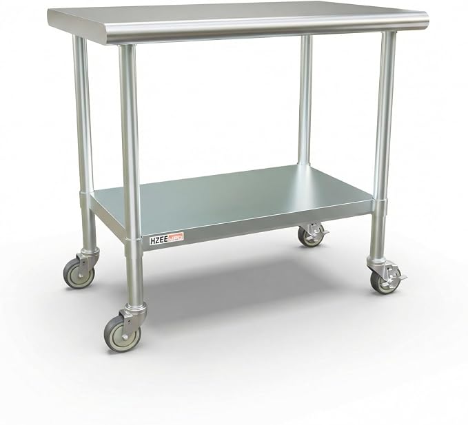 Stainless Steel Table with Wheels 36x24 Inches 3ft for Prep & Work | Heavy Duty Metal Workbench with Casters for Commercial Kitchen Restaurant Laundry Garage Home Hotel Workshop Chef Homemaker