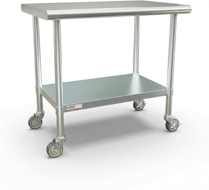 Stainless Steel Table with Wheels 36x24 Inches 3ft for Prep & Work | Heavy Duty Metal Workbench with Casters for Commercial Kitchen Restaurant Laundry Garage Home Hotel Workshop Chef Homemaker