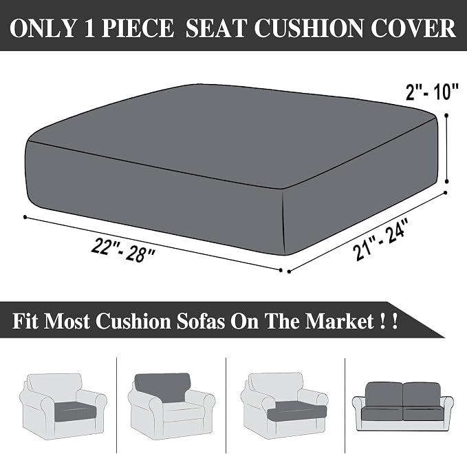 LA MEACK Couch Cushion Cover Seat Cushion Cover Stretch Armchair Cover Separate Sectional Sofa Slipcovers Furniture Protector(1 Piece for Seat or Sofa Backrest, Black)