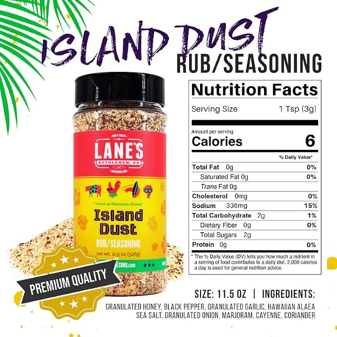 Lane's Island Dust Rub Alaea Hawaiian Sea Salt Seasoning Salt, All-Natural Hawaiian Alea Red Sea Salt Spice for Seafood & Meat, Made in USA, 11.5 Oz (Pack of 2)