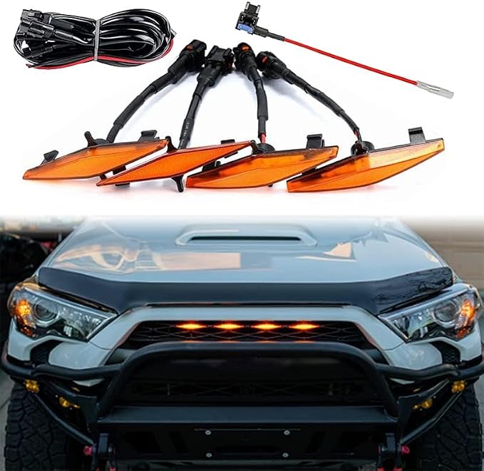 LED Grill Lights for 2014-2019 Toyota 4Runner TRD Pro Grille, Including SR5, TRD Off-Road, Limited, TRO Pro Models Raptor Style LED Light (Amber Light with Amber housing)