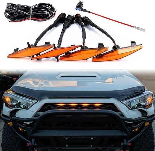 LED Grill Lights for 2014-2019 Toyota 4Runner TRD Pro Grille, Including SR5, TRD Off-Road, Limited, TRO Pro Models Raptor Style LED Light (Amber Light with Amber housing)