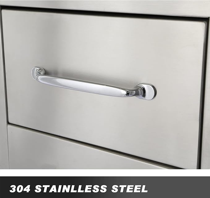 Ryan Stainless Outdoor Kitchen Drawers 14x14.5x23 Inch, 2-Tier Stainless Steel BBQ Double Access Drawers with Handle for Outdoor BBQ Island