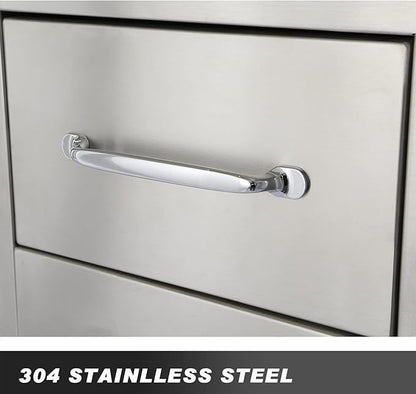 Ryan Stainless Outdoor Kitchen Drawers 14x14.5x23 Inch, 2-Tier Stainless Steel BBQ Double Access Drawers with Handle for Outdoor BBQ Island