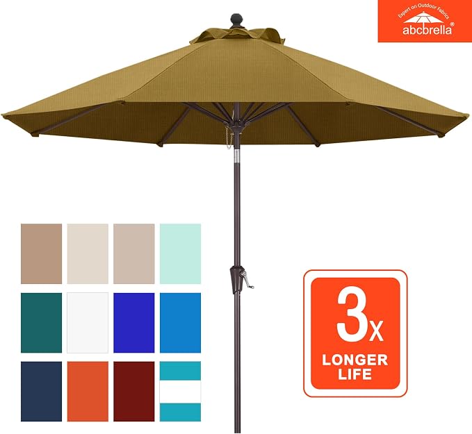 ABCCANOPY OLEFIN® 5-Year No Fading 9FT Outdoor Patio Umbrella(Land) | Fade & UV Resistant Fabric,8 Fiberglass Ribs，Wind Vent，Crank Lift & Tilt,Outdoor Table Umbrella for Deck,Backyard,Yard