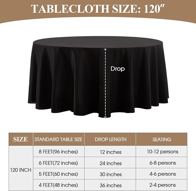 1 Pack Black Round Tablecloths 120 Inch for Dining Tables | Washable Decorative Linen Polyester Table Cover for Banquets Buffets Parties and Weddings