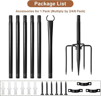 6 Pack String Light Poles for Outside, Upgraded Heavy-Duty Metal Poles for Outdoor String Lights with Fork, Adjustable Lighting Hanging Accessories for Patio Decor Pergola Backyard Garden Decorations