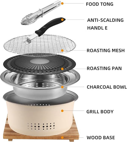 SANQIAHOME Stainless Steel Charcoal Portable Barbecue Grill, 10.5 Inches Non-Stick, Round, Barbecue or Hot Pot, Boiling Water, Charcoal Stove for Home Party Outdoor Camping