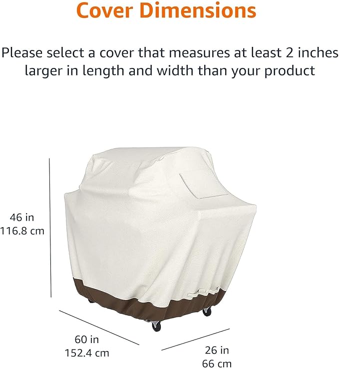 Amazon Basics Gas Grill Barbecue Cover, Weather Resistant, Anti-UV Protection with Secure Straps, Waterproof, 60 inch, Medium for Outdoor Grills, Beige