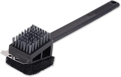RSVP International Barbeque Grilling Collection Grill Cleaning Tool, 3-in-1 Brush/Scraper, 15-Inch, Black