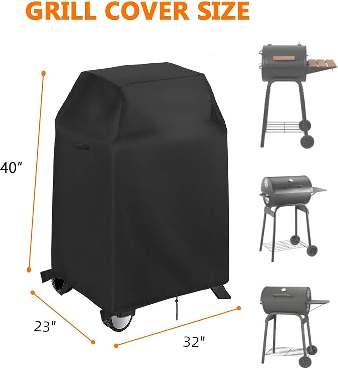 Grill Cover for Char-Griller Patio Pro Charcoal Grills and 3-in-1 Dual Fuel Grills, Outdoor Charcoal Grill Cover for DNKMOR Charcoal Outdoor BBQ and for Kendane Barrel Grill,32" x 23" x 40"
