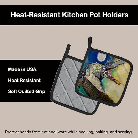 Caroline's Treasures JMK1207PTHD Alligator Pair of Pot Holders Kitchen Heat Resistant Pot Holders Sets Oven Hot Pads for Cooking Baking BBQ, 7 1/2 x 7 1/2