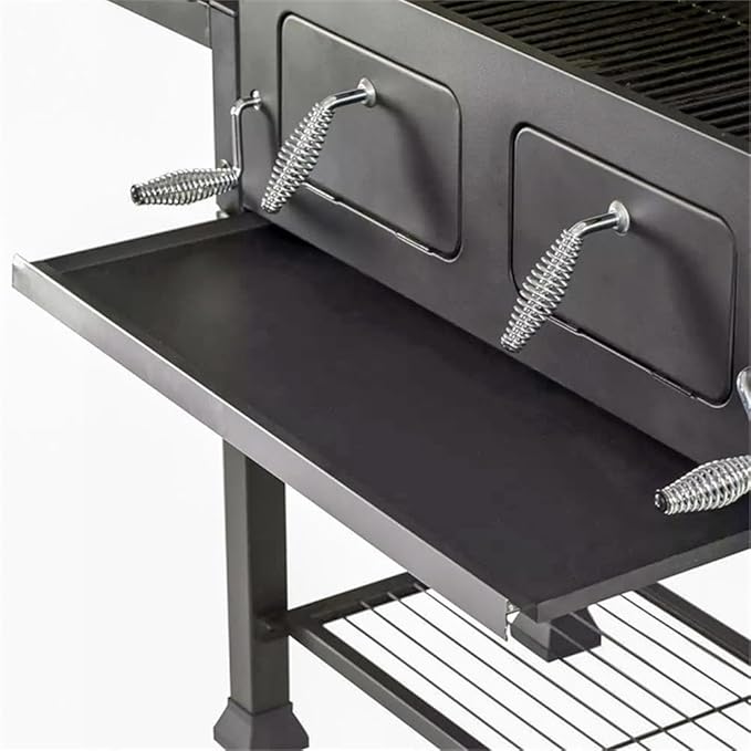 Maklaine Traditional Steel Extra Large Dual Zone Charcoal Grill, 790 Sq In Cooking Space, Porcelain-Coated Cast Iron Grates, Fold-Down Side Tables, Warming Racks, Precision Air Flow Dampers, Outdoor