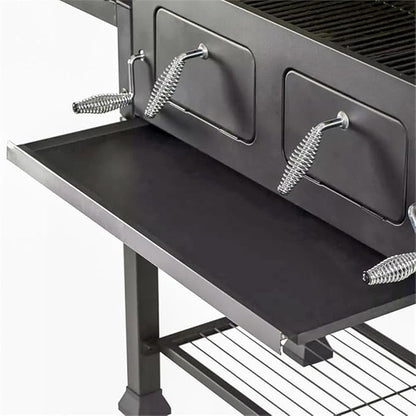 Maklaine Traditional Steel Extra Large Dual Zone Charcoal Grill, 790 Sq In Cooking Space, Porcelain-Coated Cast Iron Grates, Fold-Down Side Tables, Warming Racks, Precision Air Flow Dampers, Outdoor