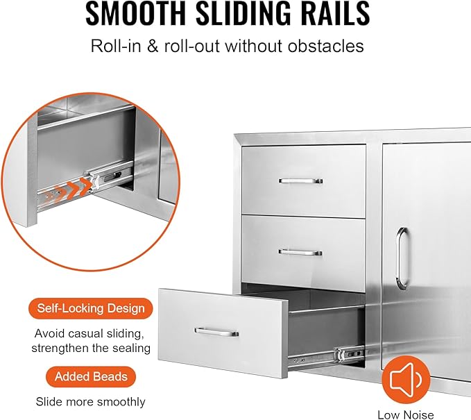 Vevor Outdoor Kitchen Door Drawer Combo 38.1''W x 22.6''H x 20.8''D, BBQ Access Door/Triple Drawers Combo with Stainless Steel Handles, Perfect for BBQ Island Patio Grill Station
