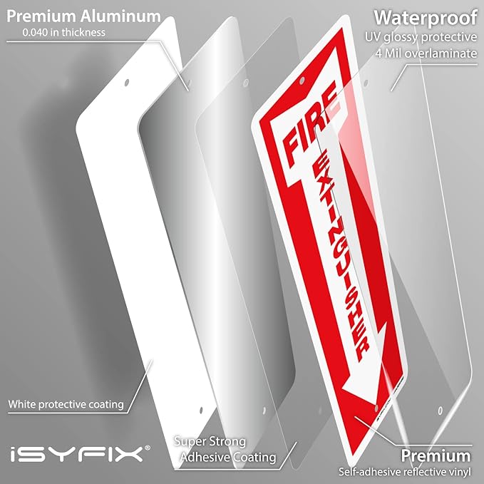 iSYFIX Reflective Fire Extinguisher Aluminum Signs – 5 Pack 4x12 Inch – Laminated for Ultimate UV and Fade Resistance, Indoor and Outdoor, for Business, Schools, Hospitals, Home