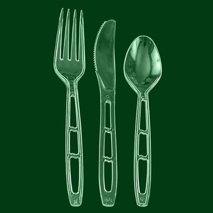 PARTY BARGAINS Emerald Settings Clear Plastic Cutlery Set 1440-Piece – 720 Forks, 480 Spoons, 240 Knives – Heavy-Duty Disposable Utensils for Parties, Weddings, Buffets, BBQs & Catering – BPA Free